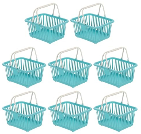 PATIKIL 8PCS Small Plastic Basket,Mini Storage Basket Grocery Tiny Shopping Baskets with Handle Organizer Filtered Water for Organizing Toys Fruits Veggies Snacks, Cyan