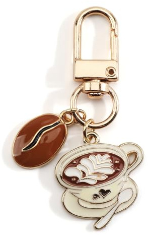 FRULX Creative Coffee Bean Keychain for Women, Cute Bag Charm and Fashionable Accessories, Birthday Gifts for Mum, Sister, Girl Friends and Boyfriends, Unique Keyring Present (White)