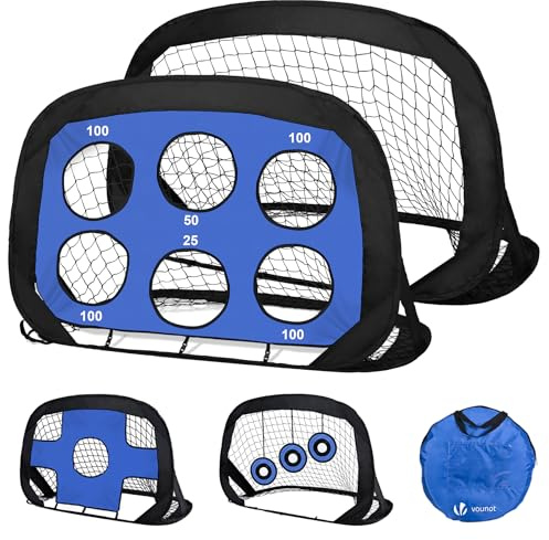 VOUNOT® Pop-Up Fußballtor 2er Set 120 x 80 x 80 cm, 4-in-1 Kinder Fussballtor mit Torwand, Netz und austauschbaren Zielscheiben, Tragbares Klappbar Fußballtore für Garten, Outdoor & Training