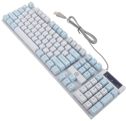 FUNNETOYU Tastiera Meccanica da Gioco Cablata a 108 Tasti Retroilluminazione Rgb Misto Bianco e Blu Tastiera da Ufficio per PC e Laptop Tasti Resistenti e Layout Ergonomico per Sessioni di