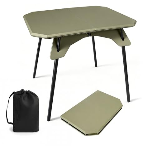 Mingfuxin Outdoor Foldable Camping Table, Portable Lightweight Picnic Table with Height Adjustable Legs Collapsible & Carry Bag Dining Table for Kitchen Garden Beach Fishing BBQ Indoor Outdoor | Portable Folding Table with Aluminium Legs for Beach Picnic BBQ Hiking Fishing Indoor Outdoor Green