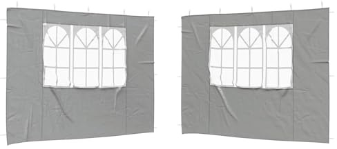 QJBSAVVA Juego de 2 paredes laterales para carpa de fiesta, 300 x 195 cm, color gris claro, paneles laterales de PE con ventanas decorativas para carpa de jardín, tienda de campaña, tienda de campaña