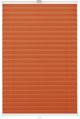 DomDeco Plissee 70x220cm Orange mit weiß lackierten Alu-Profilen, KlemmFix-Halterung zur Montage ohne Bohren