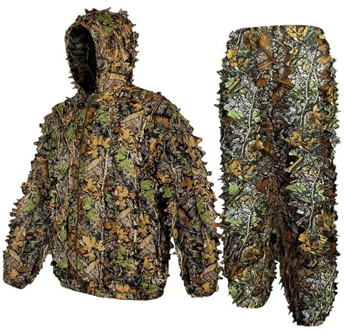 MOPHOTO 3D Leafy Camo Hunting Suit - Woodland Ghillie Suit for Men, Leaf Camouflage Hunting Gear