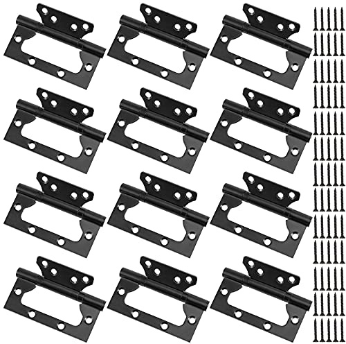 ZOENHOU 12 PCS 4 x 3 Inch Black Non Mortise Door Hinges, Stainless Steel Heavy Duty Matte Black Flush Interior Door Hinges with Screws