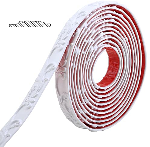 Paintable Wall Trim | Crown Molding for Cabinet Mirror Frame Wall Edge Home Decor | Peel and Stick Self-Adhesive Design, 5m x 26mm