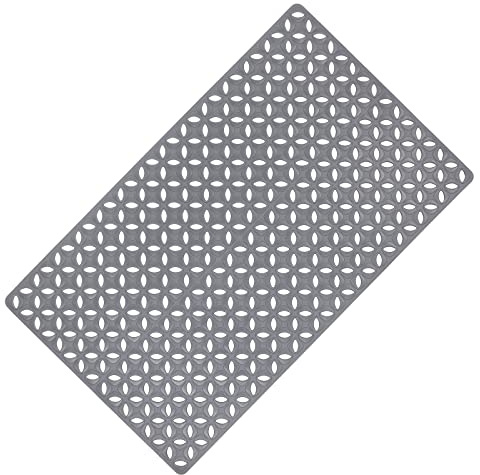 WELTRXE Bathtub Mat, Anti Slip Bathroom Mat, Flexible Rubber Shower Mat, Odorless for Home Hotel, Strong Suction Cups and Drain Hole, Machine Washable, Safe for Elder Kids, 70 x 40cm, Clover, Grey