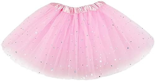 MUNDDY® - Tutu Elastico Tul 3 Capas 28 CM de Longitud para niña Bebe Distintas Colores con Estrella Falda Disfraz Ballet (Rosa con Estrella)