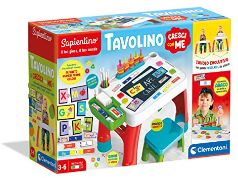 Clementoni Sapientino - Tavolo Cresci con Me, Tavolino Multiattività Interattivo, Bambini 3-6 Anni, Gioco Educativo per Imparare Alfabeto, Numeri, Forme e Colori, Made in Italy, Lingua Italiana, 16745