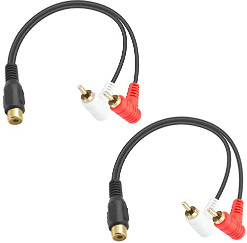 Duttek Cavo audio RCA da femmina a 2 maschio, cavo di prolunga RCA a 90 gradi per subwoofer, home theater, lettore CD, audio per auto o altri dispositivi abilitati RCA (0,25 m)