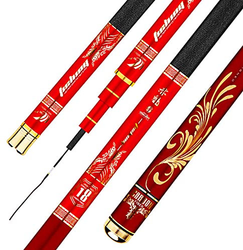 Angelrute Ultra-Light superhard 28 Ton bis 19 Ton Karpfen Angelrute Lange Angelrute 894 (Color : Red, Size : 6.3 m)