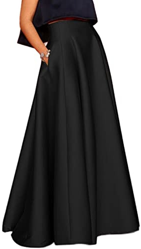COTCLO Falda larga primavera verano mujer faldas elegantes cintura alta acampanada fiesta maxi falda larga casual vacaciones sólido faldas, Negro, L
