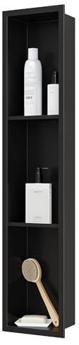 Qeke Stainless Steel Shower Niche 8 X 36, No Tile Needed Wall Niche Three-Tier, Recessed Shower Shelf for Bathroom Storage, Matte Black