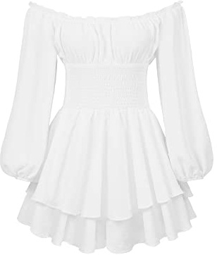 Yoisdtxc Minifalda retro de encaje de hadas para mujer, hombros descubiertos, sin espalda, volantes, color sólido, Y2K, vestido de calle, C-blanco, S