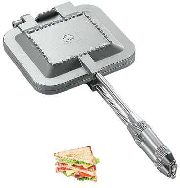 Campingmoon Camping Toastie Maker Aluminum Double-sided Heating Toaster Sandwich Maker Multifunction Stovetop Grill Pan Cooking Equipment (Sliver)