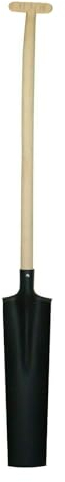 Drainagespaten mit T-Griff Holzstiel, 52 cm Blatt, 90-115 cm Stiellänge, Schwarz/Silber (115cm T-Griff)