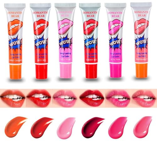 QUALDESN 6 Pcs Peel Off Lip Stain, Magic Tattoo Lip Gloss Set, Waterproof Tear Lip Stain Cosmetic Gift Set For Girls, 6 Colors