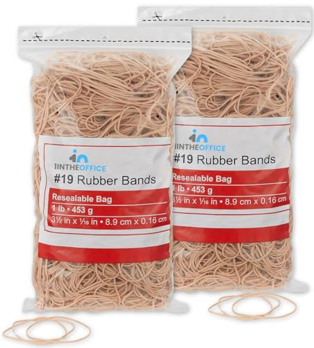 1InTheOffice Rubber Band #19, Heavy Duty Rubber Bands, Beige, 3,280 1lb, 2 Pack