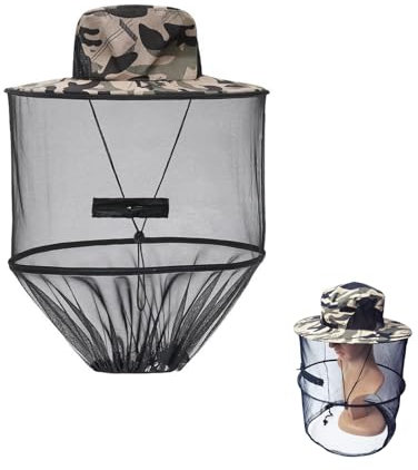 CONNECTION Graue Tarnung Mückenschutz Hut mit Moskitonetz - Faltbar, Atmungsaktiv, Camouflage - Ideal für Camping, Reisen, Outdoor-Enthusiasten & Imker