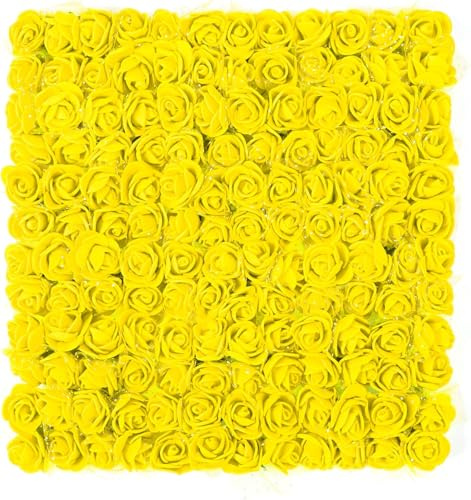 144 pezzi di fiori artificiali per il fai da te, piccoli fiori artificiali, per matrimoni, spose, fermagli per capelli, decorazioni fai da te, 2,5 cm (giallo)