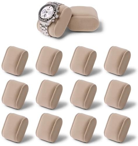 TAWBURY Bayswater Watch Box Kuddar - Liten | 18 cm Omkrets | 5,1 cm (2 tum) Bredd | Kompatibel med Bayswater 12 Slot Watch Box (brungrå) | Paket med 12 kuddar (krämfärgad)