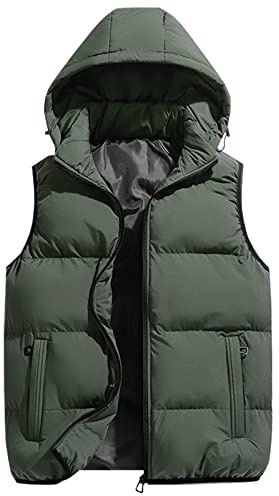 KONG JIMFAN Herren Winterjacke Sale Steppweste Herren Weich Und Bequem Herren Weste mit Kapuze Outdoor Jacke Outdoorjacke Herren Taschen Ärmellos Jacke Übergangs Daunenweste Daunenweste(Armeegrün,L)