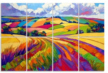 8 Pack Art Acoustic Panels Sound Absorbing Abstract Colorful Clouds Landscape Pictures Fields Winding Paths Hilly Decorative Soundproof Wall Panels Self Adhesive for Recording Studios Office 48x32