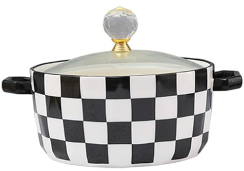 Hgjgwqh Ceramic Soup Tureen with Glass Lid Porcelain Serving Soup Tureen Large Capacity Ceramic Serving Soup Bowl with Handle White Porcelain for Restaurant Home Kitchen Decoration,Light Black