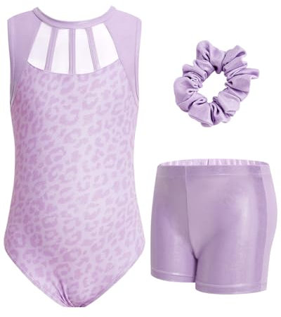 JiAmy Mädchen Gymnastikanzug, Glitzernde Mädchen Turnanzug Gymnastik Outfit Einzigartiges Design Armellos Gymnastikanzug 9-10 Jahre