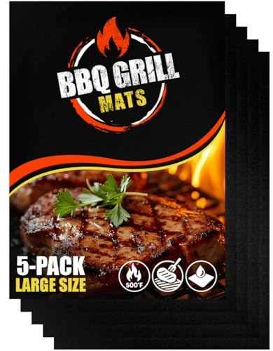 Große BBQ Grillmatte für Gasgrill, Elektro und Holzkohle (5er Pack) 40 x 32cm - Wiederverwendbare, hitzebeständige Grillmatten für Holzkohle, Teflon Grillmatte, Grillfolie, Grill Zubehör