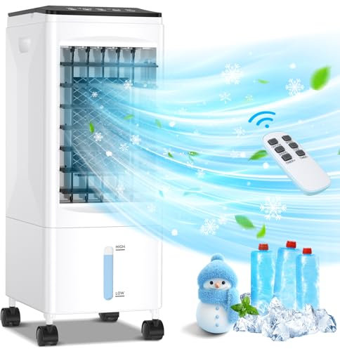 Climatiseur Mobile Silencieux, 3 en 1 Rafraichisseur d'air Sans évacuation avec 3 Vitesses, 5.5L Large Réservoir d'eau,1-7H Minuterie,Oscillation,Télécommande,Climatiseur Portable pour Maison Bureau