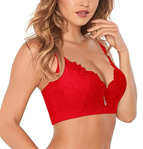 Soutien-gorge sans coutures pour femme - Soutien-gorge rembourré sans armatures avec bonnets en mousse souple, rouge, 42