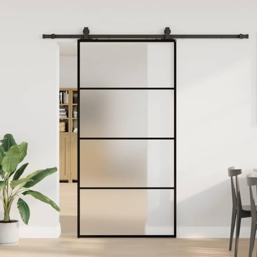 Homgoday Porta Scorrevole con Ferramenta Nera 102x205 cm in Vetro ESG, Porta del Granaio, Porta Scorrevole Interna, Cancelli Scorrevoli Porta Scorrevoli da Interno, Porta Scorrevole M-3375929