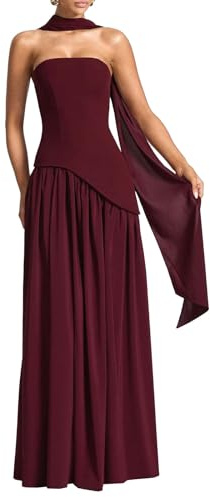 Elegante Vestido de satén con Cuello Halter para Mujer, Vestido Formal Largo con frunces, sin Tirantes, Vestidos de Dama Honor Bufanda 2025