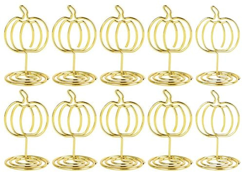 Portatarjetas de mesa de calabaza, clips para números de mesa de otoño, 10 piezas de decoraciones rústicas de otoño para bodas, cumpleaños, bufés, letreros de alimentos, notas de notas, centros de