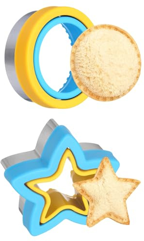 sourcing map 2 Pcs Sandwich Cutter and Sealer, Cute Cookie Cutters, Sandwich Maker Bread Decruster Lunch Accessories Star Round Shape for Lunchbox DIY Cookie Lunch Bento Gift, Yellow/Blue
