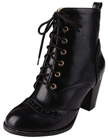 Susenstone Bottines Femme Talons éPais En Cuir Hiver Chaud Bottes A Talon Grand Taille Talon Carre Sexy Mode Pas Cher Chaussures à Lacets Talons