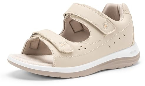 FitVille Women's Wide Fit Open Toe Diabetic Sandals with Adjustable Strap, Comfortable Slippers for Swollen Feet, Breathable Lightweight Walking Shoes with Arch Support, Beige, 5 UK Wide