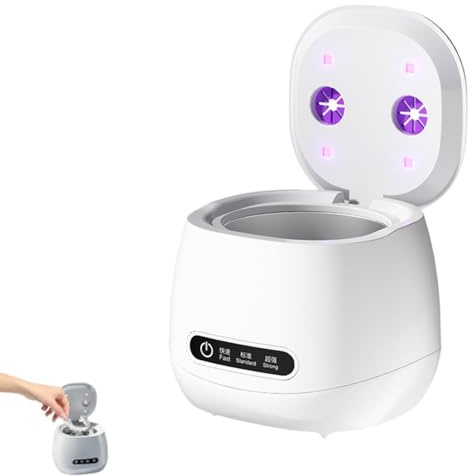 Cleon - Pulitore ad Ultrasuoni 45000Hz con 3 modalità, Vasca in Acciaio Inossidabile, Pulizia Rapida, per Igienizzare Bite, Dentiere (Bianco)