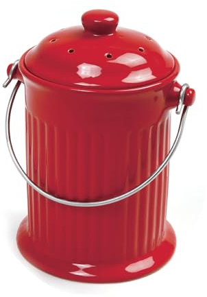 Norpro 1 Gallon Ceramic Compost Keeper, Red