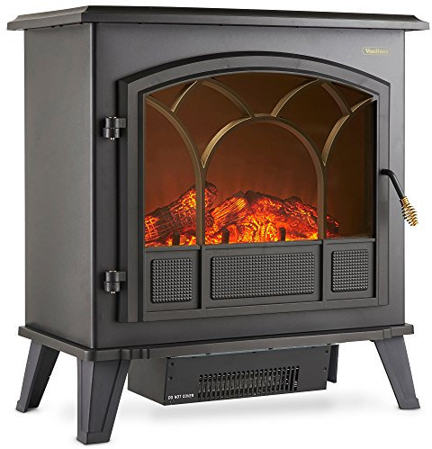 VonHaus Electric Stove Heater 1850W – Electric Fireplace – Indoor Log/Wood Burner Effect, Freestanding Fire, Portable, LED Flame, 2 Heat Settings, Adjustable Thermostat, Black – 2 Year Warranty
