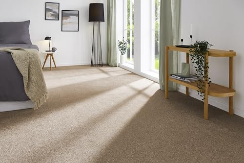 andiamo Teppichboden Izmir für Wohnzimmer und Kinderzimmer - Teppichboden Meterware zum Verlegen - Teppichbelag mit hoher Trittschalldämmung - weicher Teppichboden 400 x 450 cm Cappucino