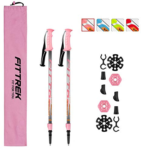 FitTrek Hiking Poles for Kids - Ultralight Nordic Walking Sticks - Telescopic Child Trekking Poles Collapsible 2 Pack