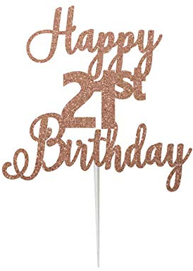 LissieLou Happy 21st Birthday Cake Topper in Pretty Glitter Card, Made in the UK - Rose Gold