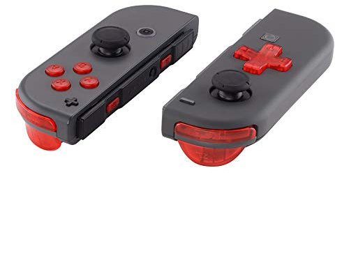 eXtremeRate Boutons pour Nintendo Switch/OLED Manette,Accessoires de Gâchette L R ZL ZR SR SL et ABXY Interchangeables,Transparent Rouge Dpad Version-sans Joycon