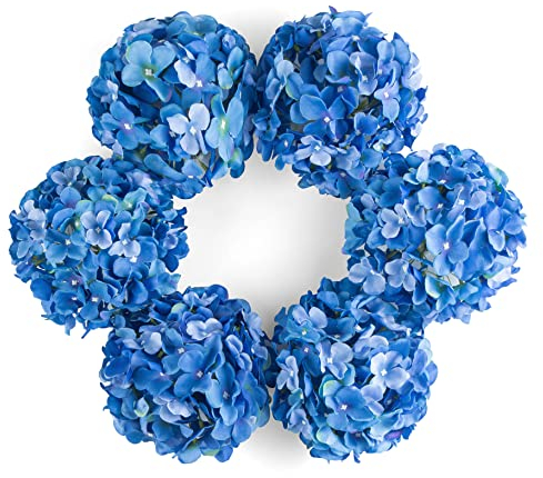 DuHouse Cabezas de hortensias Artificiales de Seda más Grandes con Tallo, Flores de hortensias Blancas Falsas para Boda, hogar, jardín, Centro de Mesa, Paquete de 6 (Azul Real)