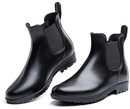 Hitmars Gummistiefel Damen Kurz Schlupfstiefel Regenstiefel Frauen Stiefeletten Stiefel Kurzschaft Wasserdicht Chelsea Boots- Gr. 42 EU , Schwarz