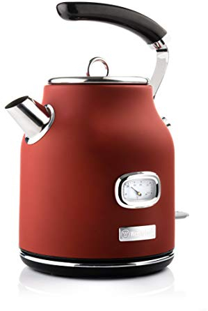 Westinghouse Retro kettle (1.7 litres) – boiler for water with temperature display and water level indicator, with limescale filter and overheating protection, colour: red (matte)