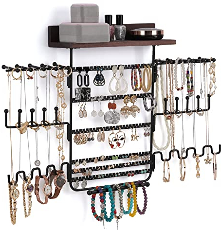 WPAJIRZO Eleganter Schmuckhalter für Wand – Hängendes Schmuckständer mit 6x drehbaren Kettenhaltern für Halsketten, Ohrringe, Armbänder & Ringe – Praktische Aufbewahrungslösung für Ihr Schmuckstück