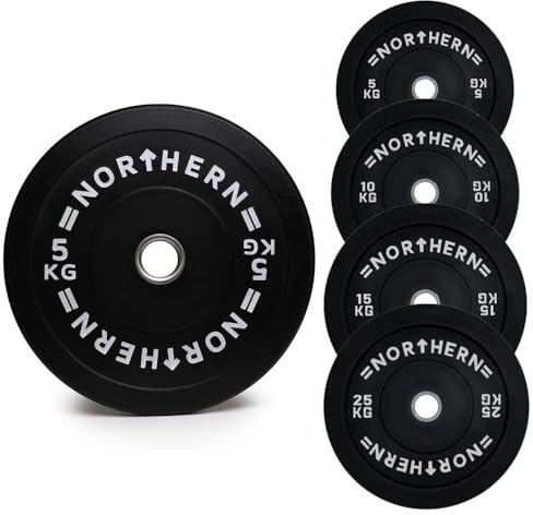 NORTHERN Olympic Weight Plate Disc Rubber Coated Cast Iron Bumper Weight Lifting Plates Set for Deadlift Barbells Dumbbell Bars Strength Training Home Gym Fitness Workout 5,10,15,20,25KG Pair